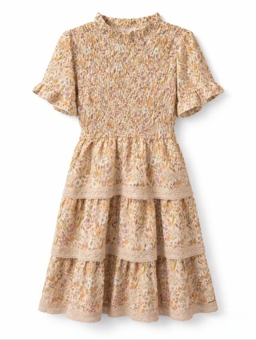Nwt Simply Southern Cream Floral Tiered Lace Smocked Top Dress
